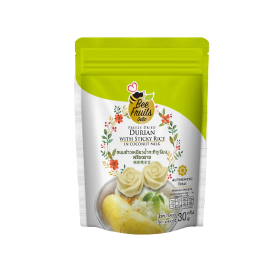 Freeze Dried Durian with Sticky Rice in Coconut Milk - Bee Fruits (30g.) From Thailand