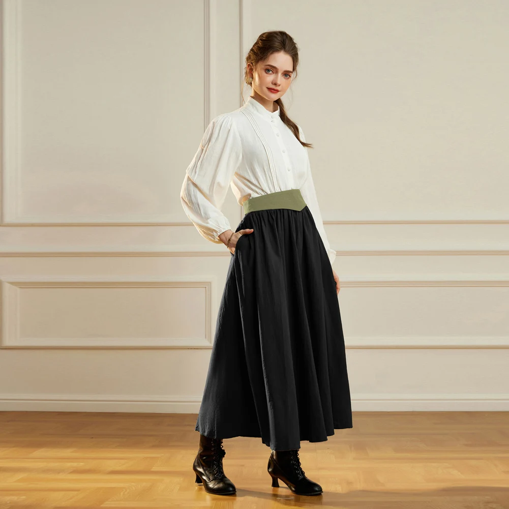 OEM Ladies Gothic Renaissance Maxi Swing Elastic Waist Belt Decorated A-Line Custom Vintage Long Womens Skirts