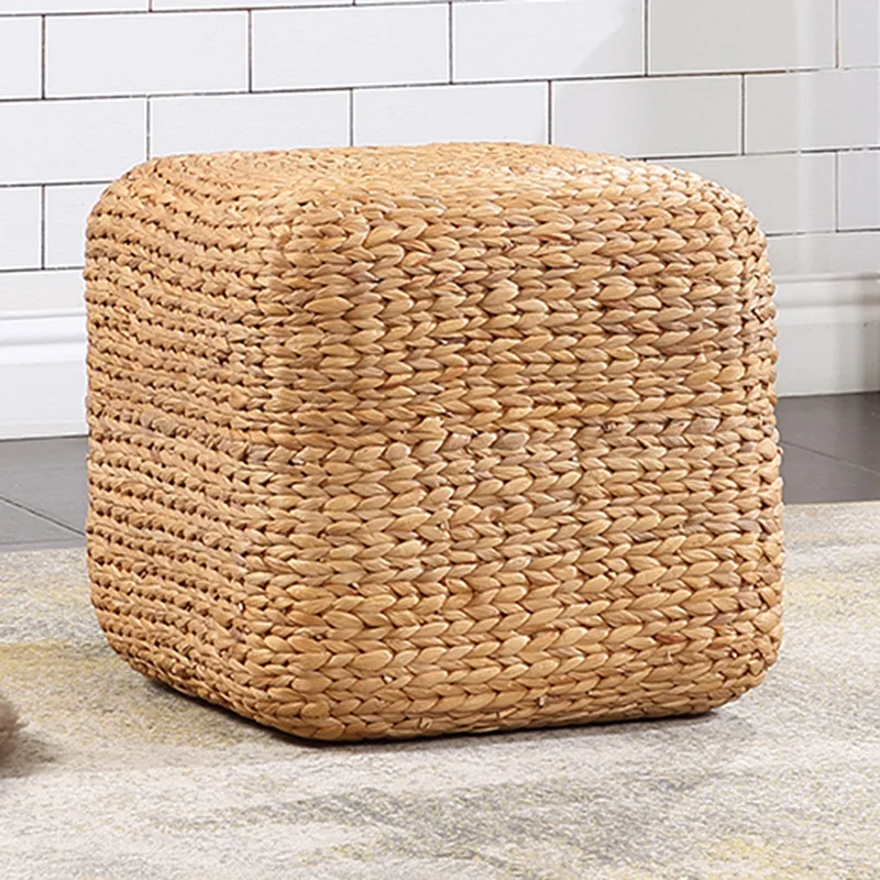 Handbraided natural ottomans water hyacinth floor cushion seat chair square ottoman living room poufs