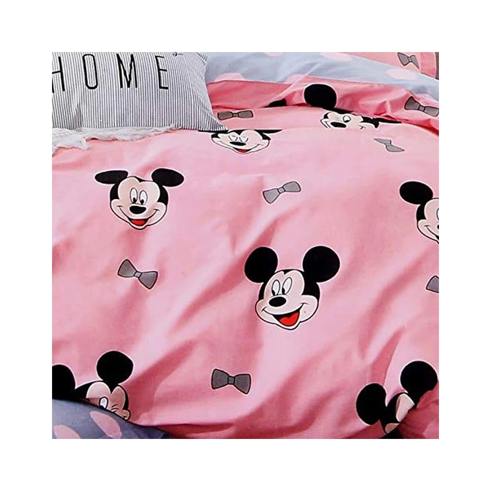 3D Glace Cotton 140 TC Micky Mouse 3D Printed Queen Size Double Bed Modern Sheet with 2 Pillow Covers (Pink )
