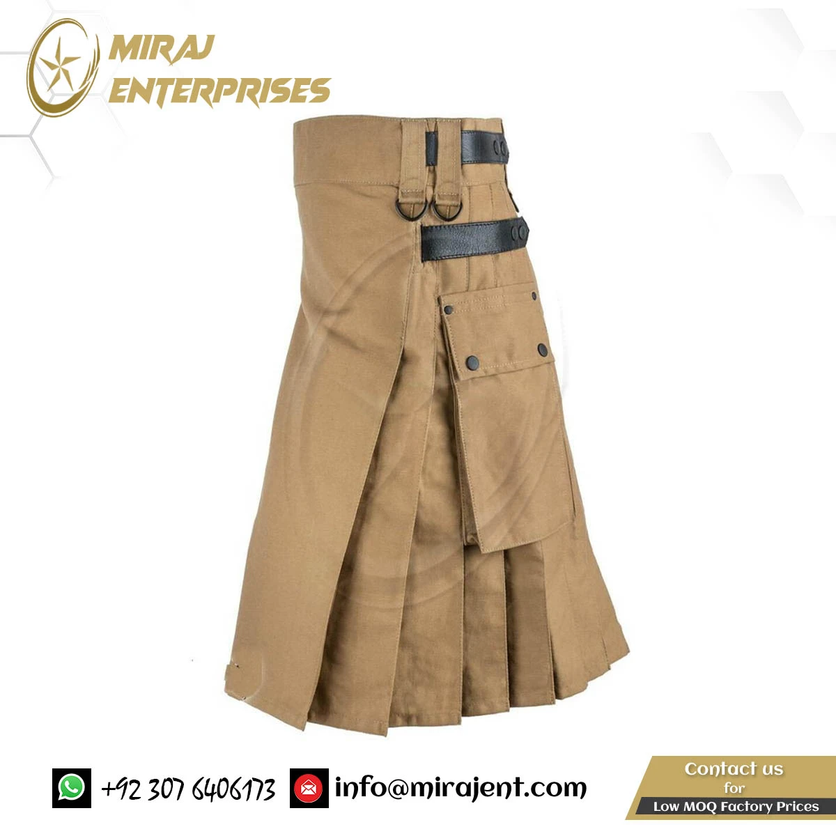 Vintage Style Pocket Kilts Solid Color Unisex Fashion Irish Kilt  Camo Metal Straps Utility Kilts