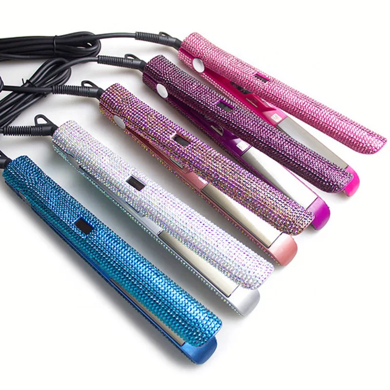 Hair Straightener Iron Black Bling Crystal Flat Irons And Brush