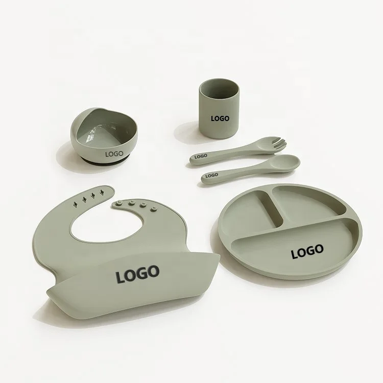Oem Baby Feeding Supplies Food Grade Bpa Free Custom Logo 6 Pcs Tableware Silicone Baby Feeding Set For Kids