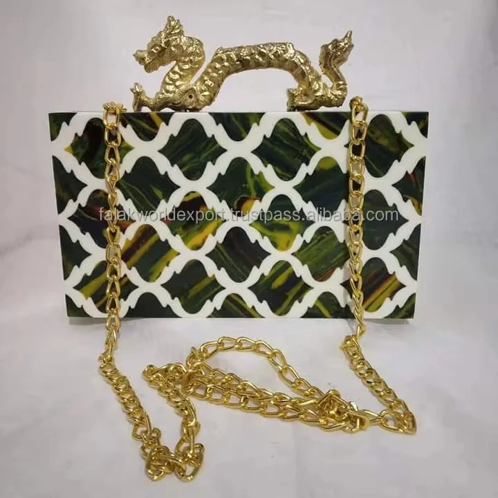 Multicolored Clutch Gold Chain Orange and pink Color Mixed Acrylic Top Quality for Womens From Falak World Export