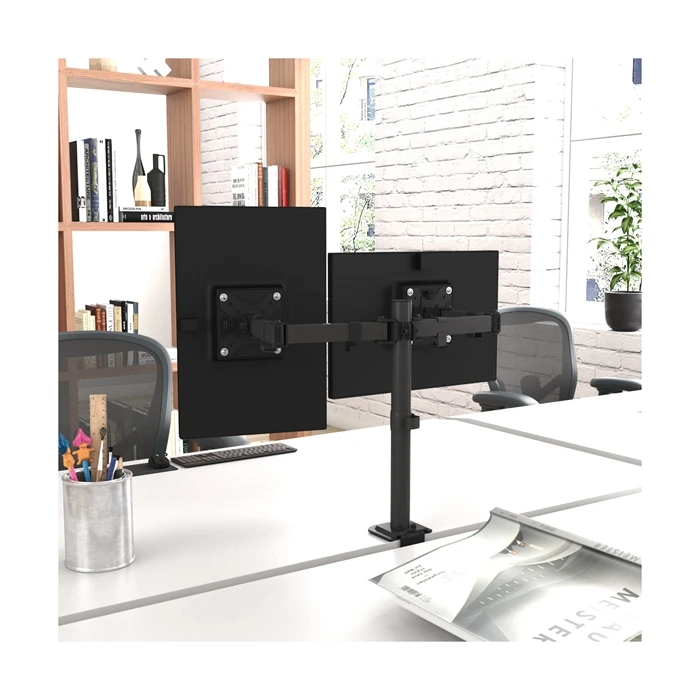AUKI Double Monitor Bracket Dual Arm Desk Stand Steel And Plastic Material 32Inch  Vesa Arm