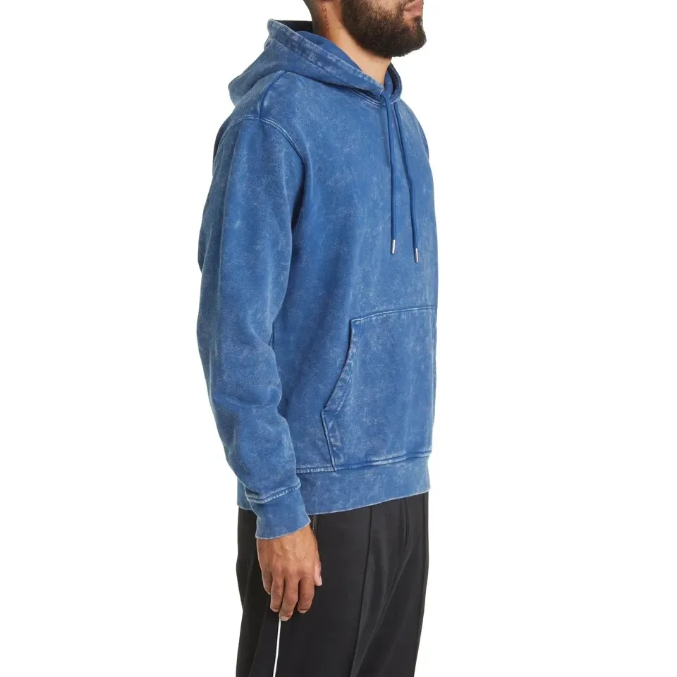 High Quality 500 GSM Cotton Oversized Distressed Hooded Thermal Pullover Sweatshirts Masked Stone Acid Wash Hoodies for Men