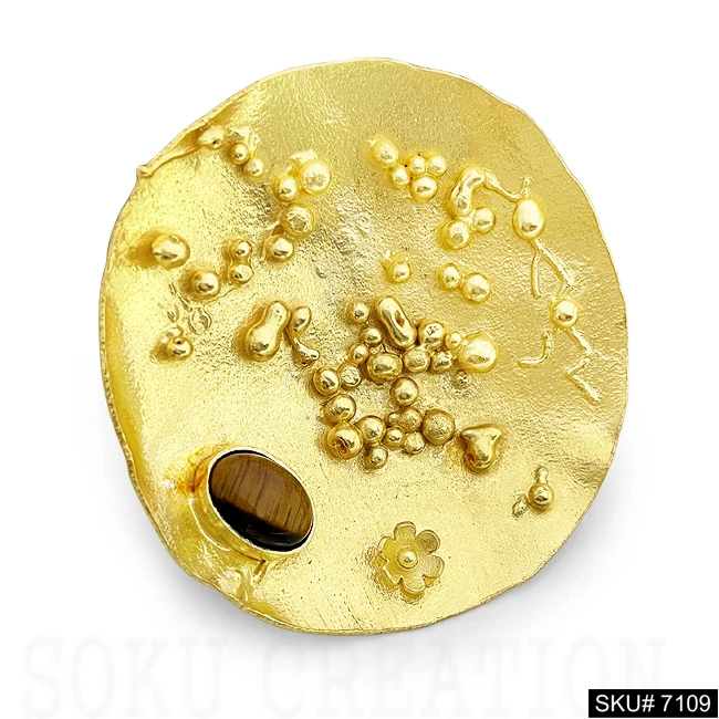 Gold Plated Big Handmade Tiger Eye Stone Designer Stylish Rings Vintage Antique Luxury Women Jewelry Brass Rings