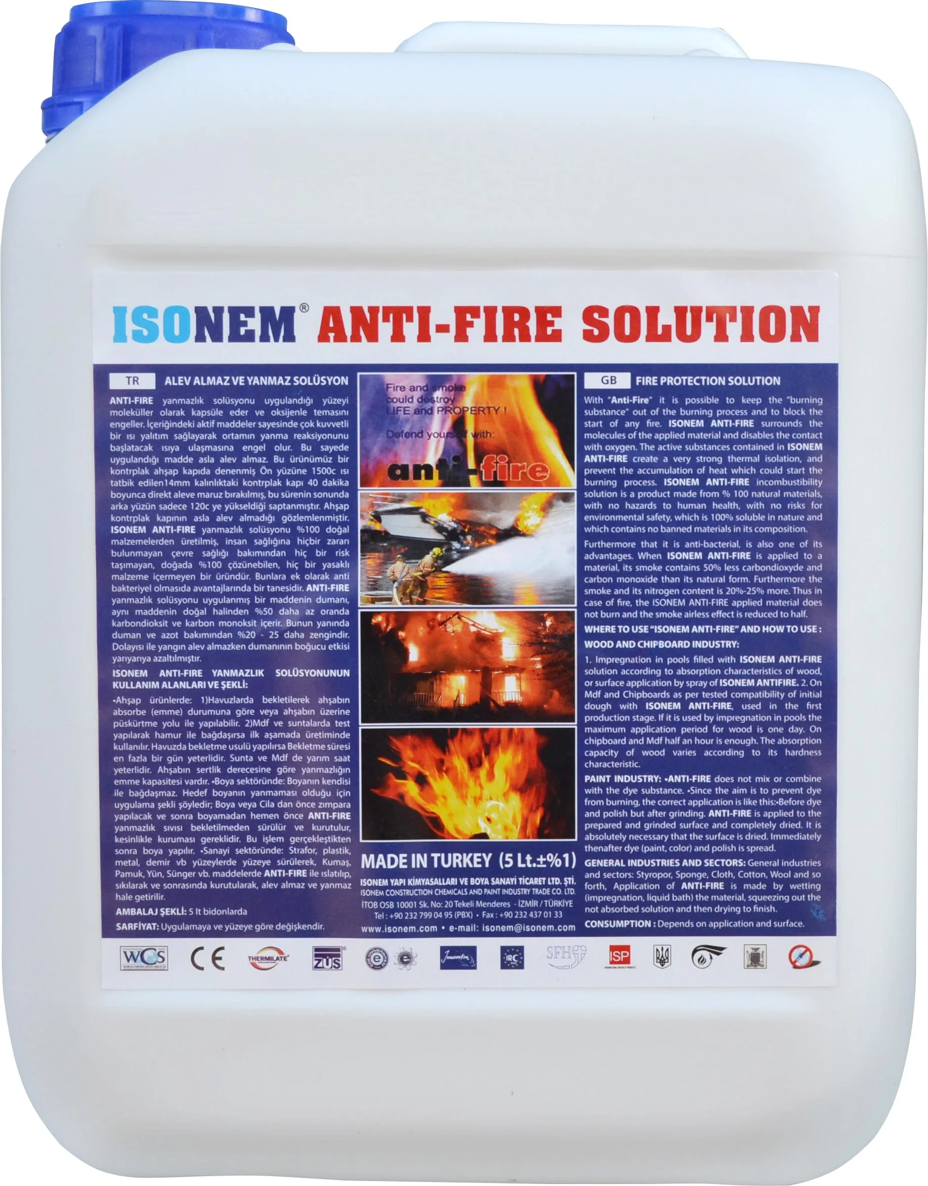 ISONEM Anti Fire Solution Water-Based Fire Retardant Chemical for Fabric Textile Wood-Made in Turkey