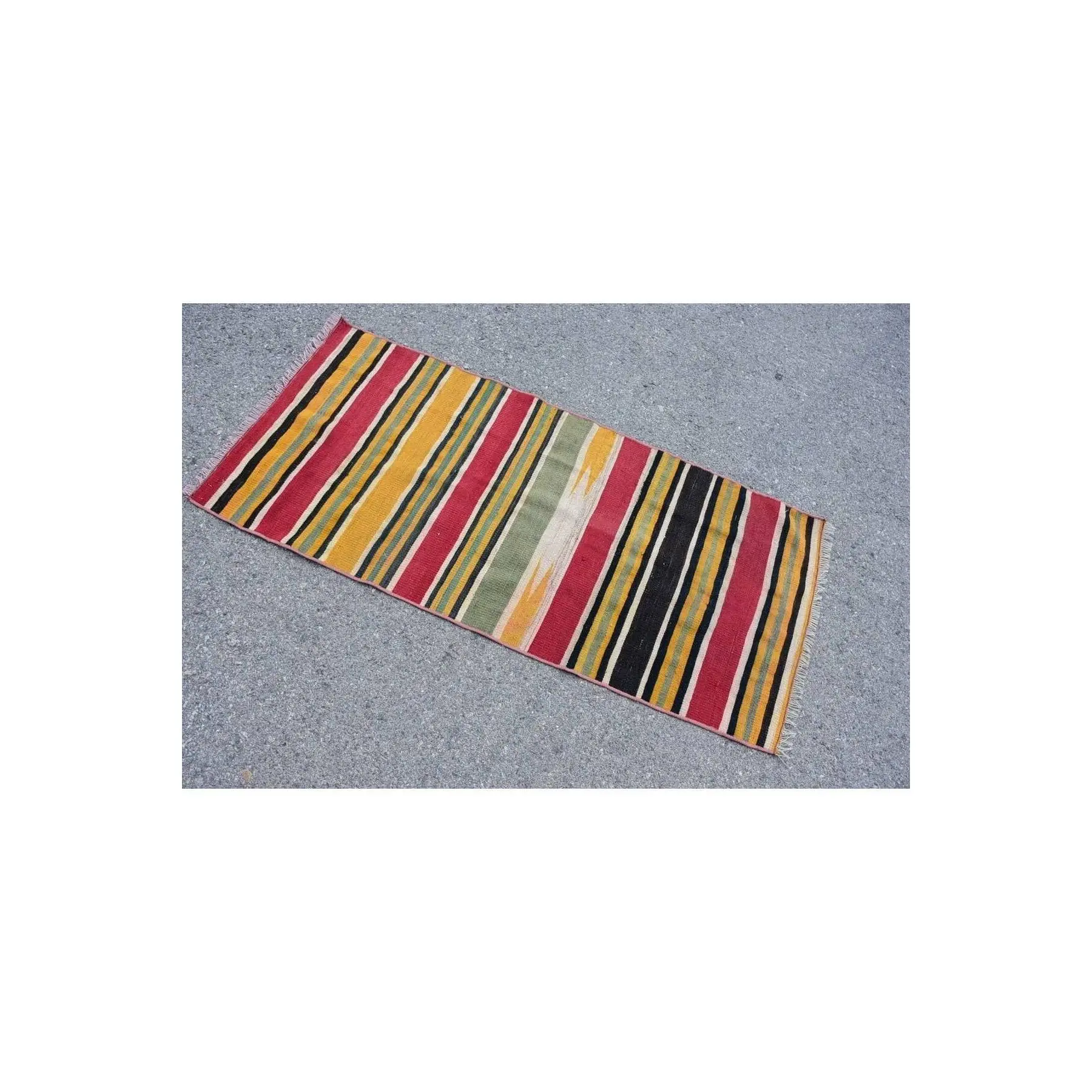 Nostalgic Kilim, Anatolian Kilim, Car Mat Kilim, 64x146 cm Small Kilim, Yellow Antique Kilim