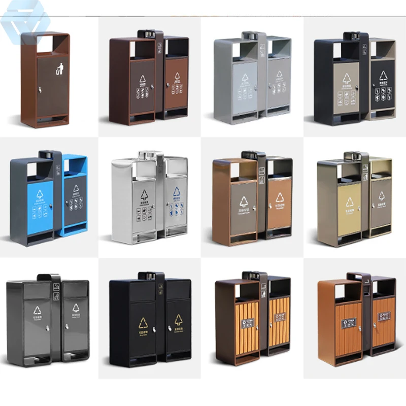 HYX Outdoor Park Wpc Wood Garbage Trash Can Outside Public Garden 2 Comartment Waste Container Bin Commercial Recycling Dustbin