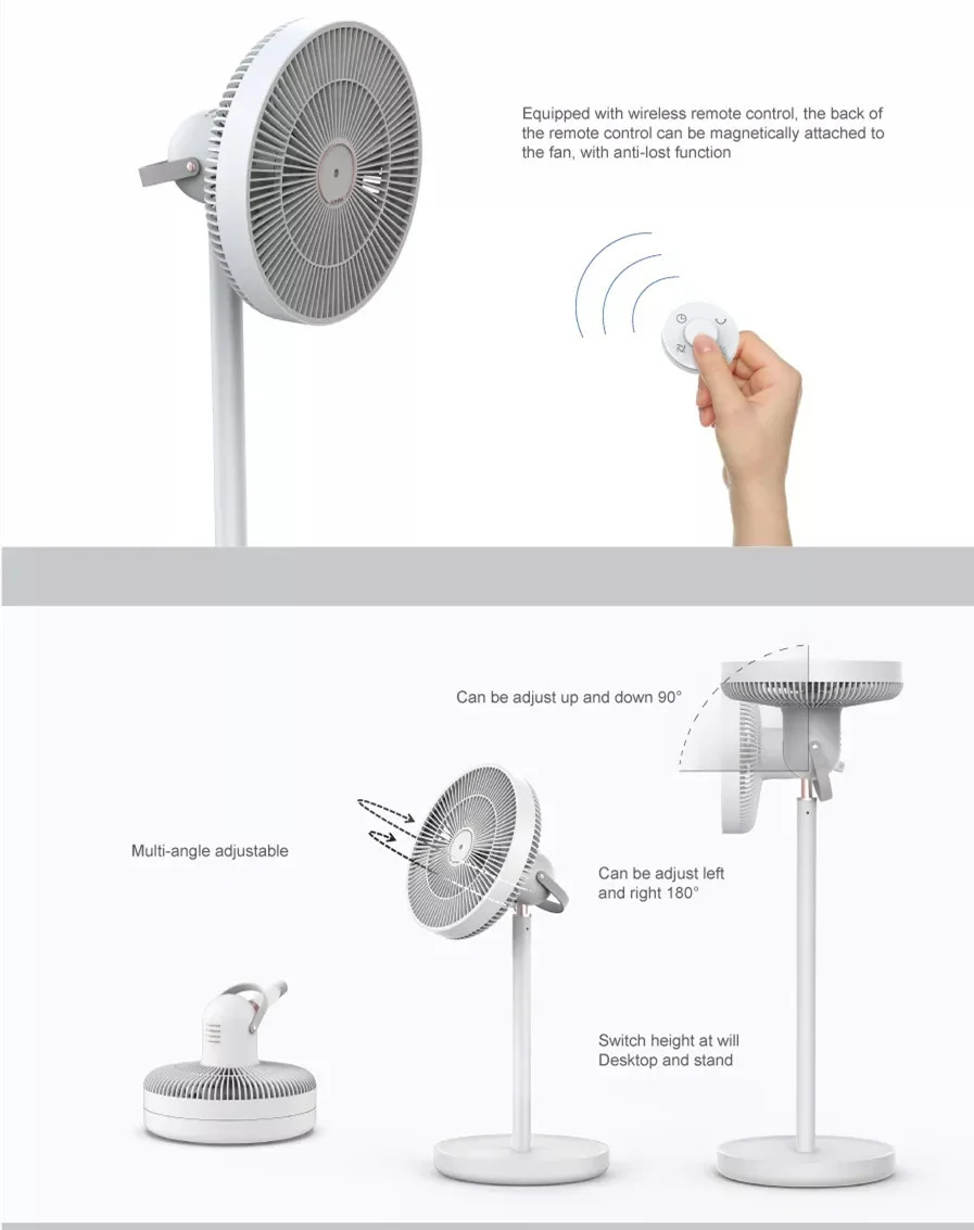 Cool Storage Battery Rechargeable Stand Fan Personal Pedestal Stand Fan 13 inch Portable Folding Stand Fan with Remote