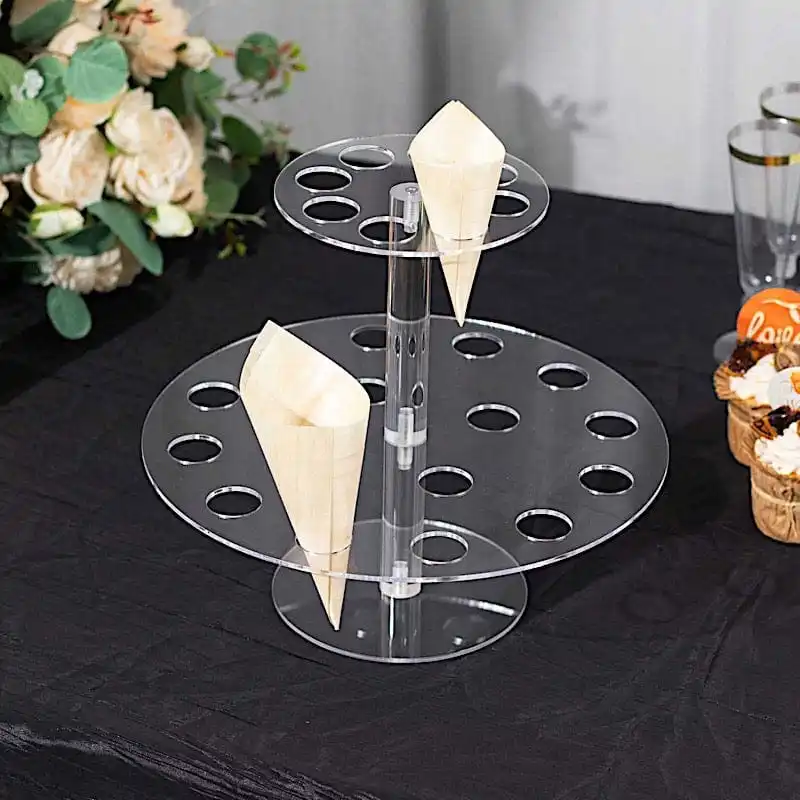 12 in Clear 2 Tier Acrylic Ice Cream Cone Holder Mini Dessert Display Stand Party Events Reception Decorations Supplies