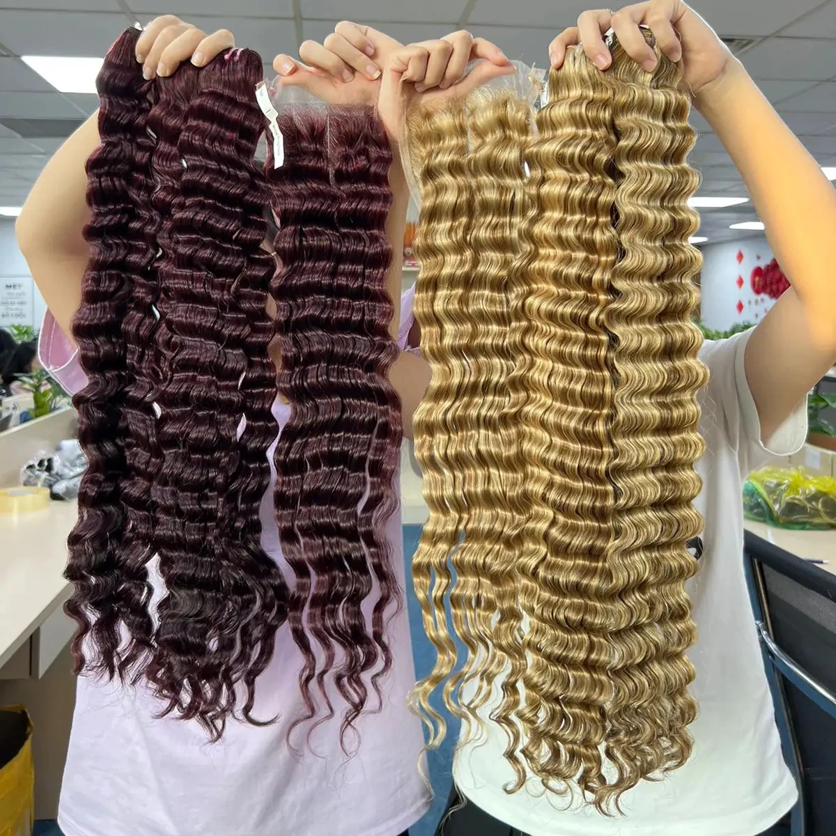 Натуральные волосы для наращивания пучки волос с глубокими волнами в океане бордовые