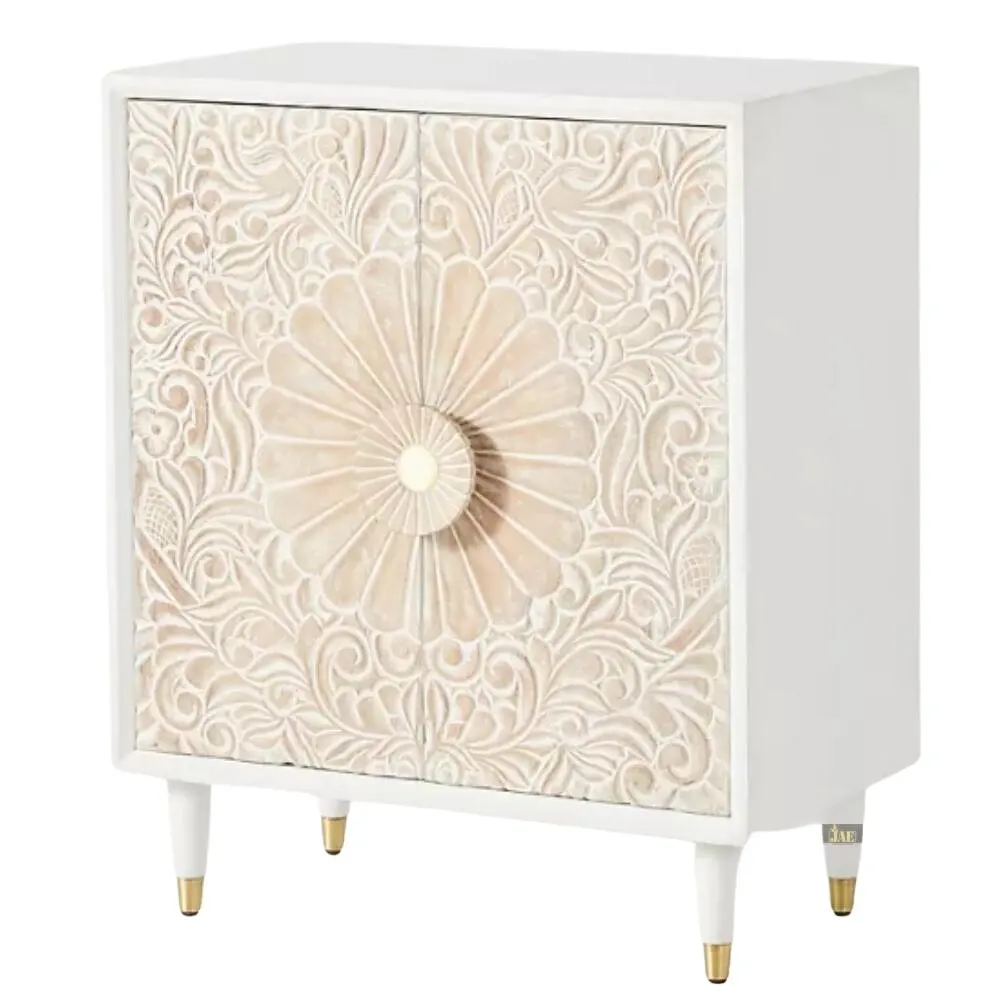 Luxury Style White Rustic Solid Wooden Sideboard Cabinet Western Culture-Inspired Side Cabinet Doors Shelves Living Room Laundry