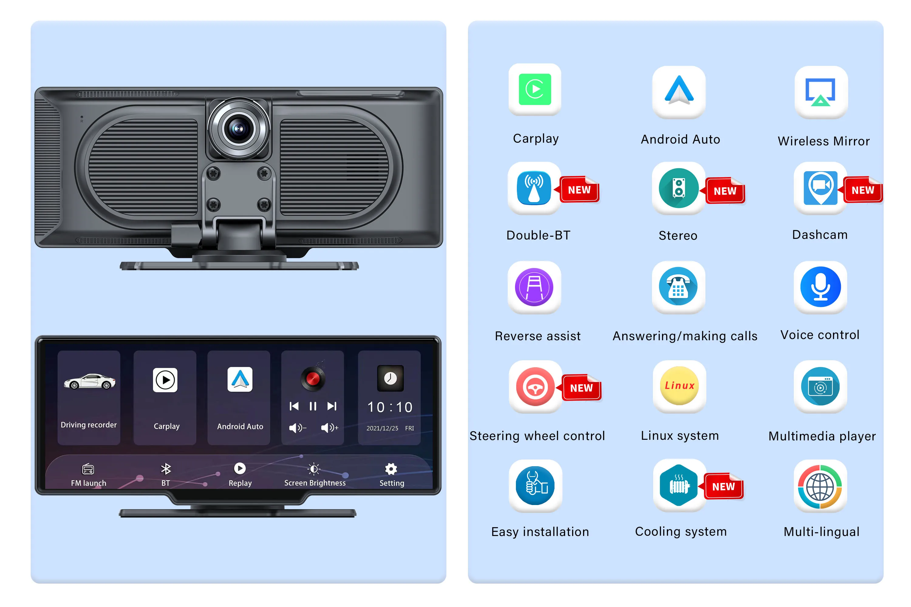 Портативный автомобильный DVD-плеер Carplay Android Auto Dashcam три в одном стерео BT передача звука Smart MP5 плеер экран