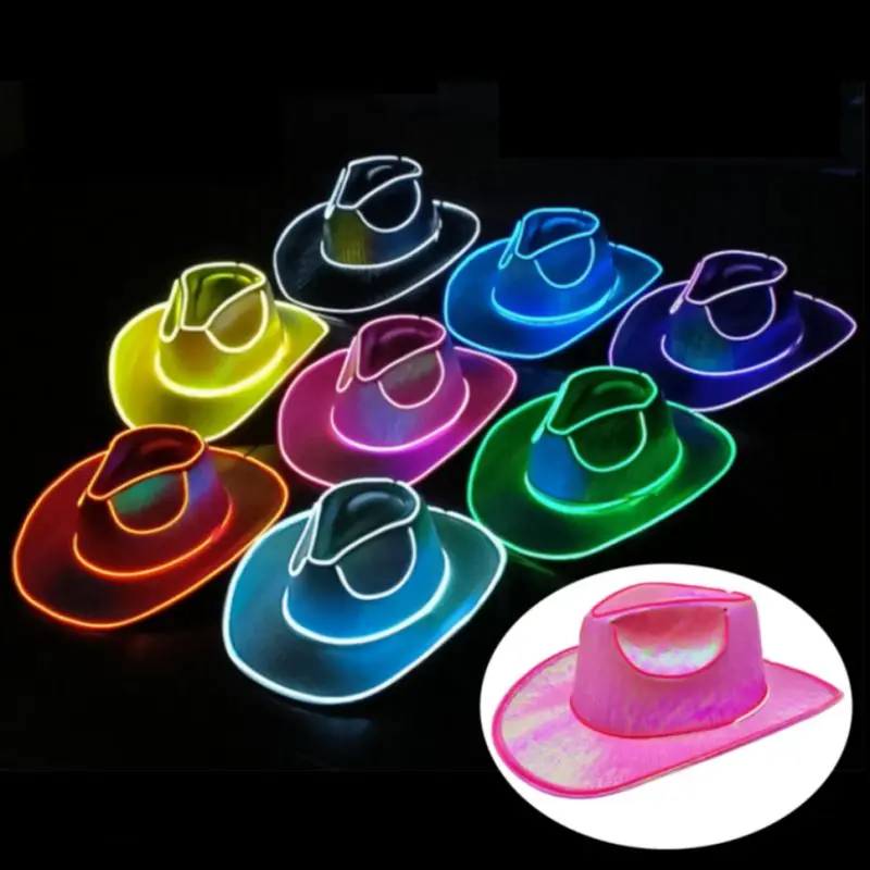 Colorful LED Light Up Cowboy Hat Halloween Christmas Party Bar Cosplay Costume LED Hats Adult Cowgirl Hats
