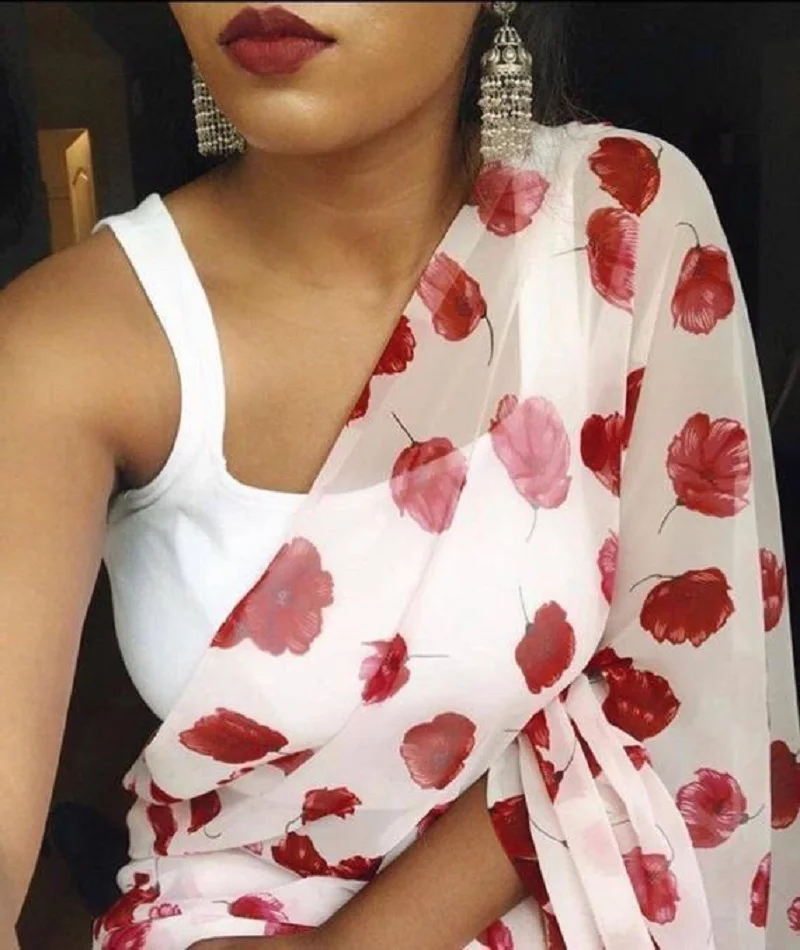 Indian New Designer Style Beautiful Saree on Organza Fabric with Digital Print and Banglory Blouse for Party Wear Fancy Saree