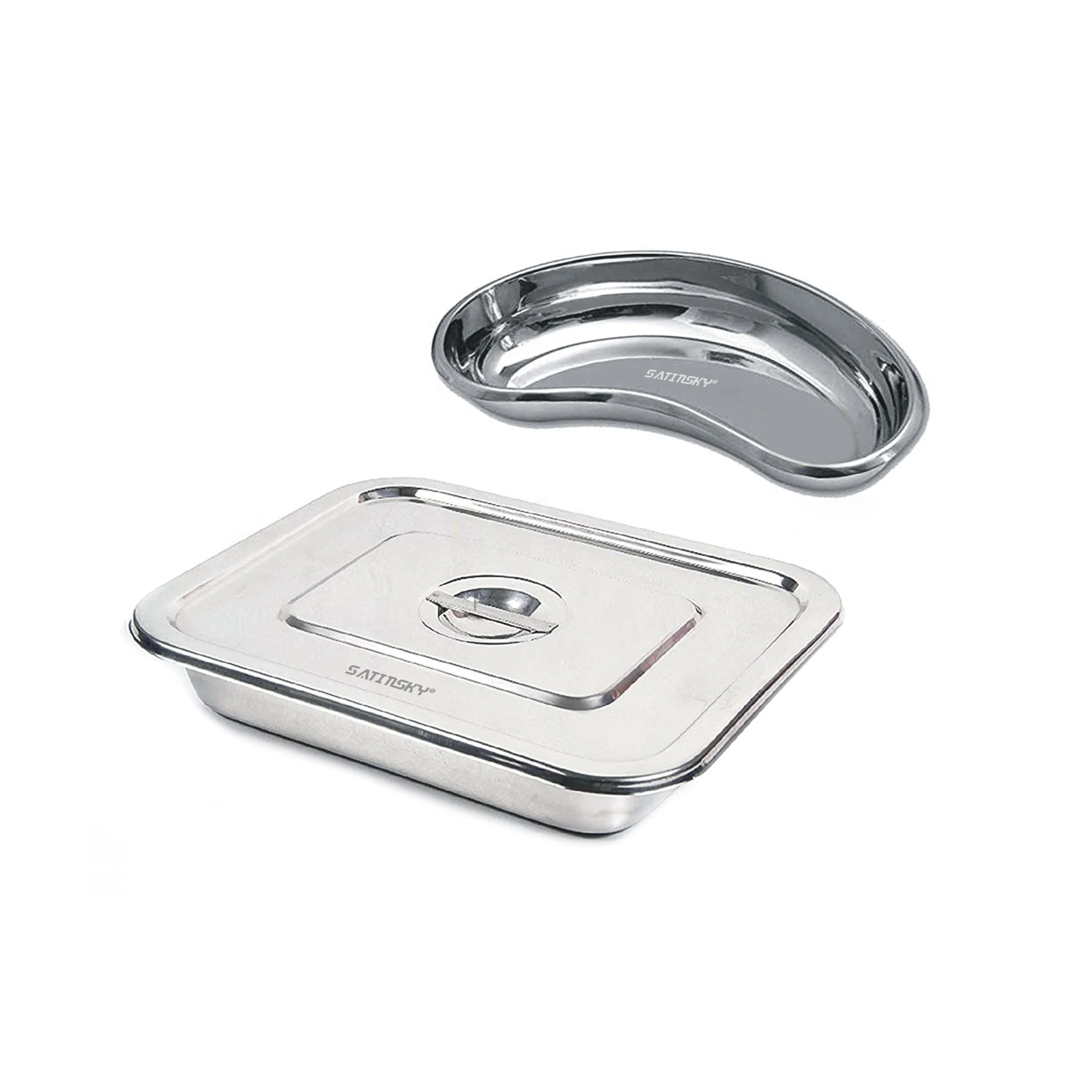 New Arrival Stainless Steel Medical Reusable Kidney Tray and Instrument with Lid Set of 2