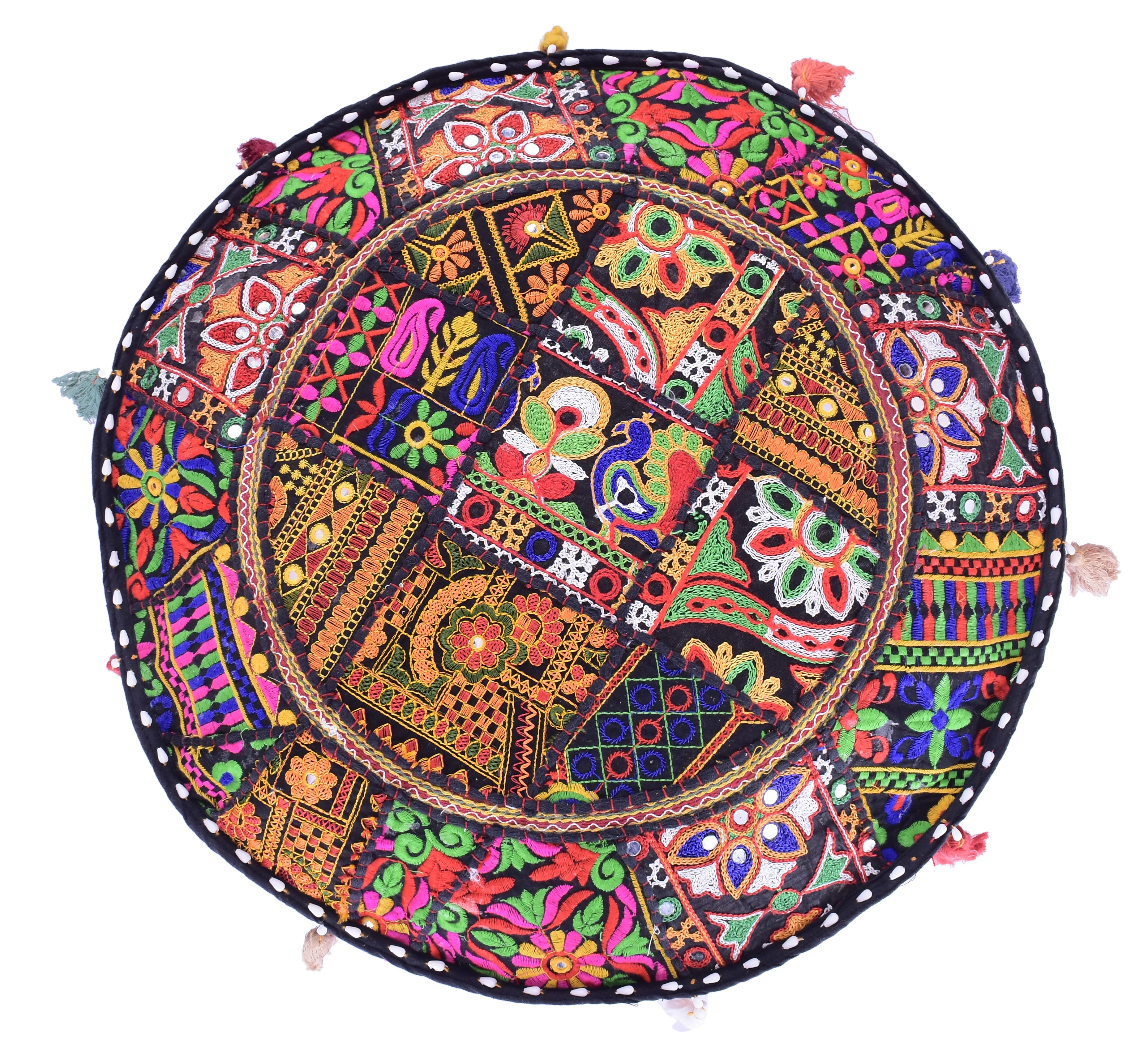 Cotton Bean Bag Cover Round Pouf Cover Home Decor Hand Embroidered Vintage Ottoman Pouf Cover handmade