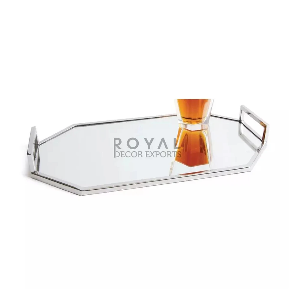Luxury Decorative Mirror Tray Perfume Servin Home Hotel Decoration European Style Stainless Steel Mirror Tray Silver Metal Tray