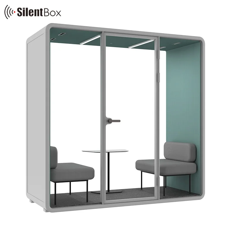 Office pods model SL-2 person booth multiple interior colors available acoustic cabin for office division