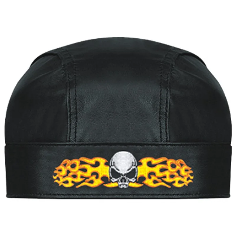 HMB-901O LEATHER SKULLCAP DURAG HEAD WRAP BANDANA SKULL CAP HATS SCARF BIKER WEAR
