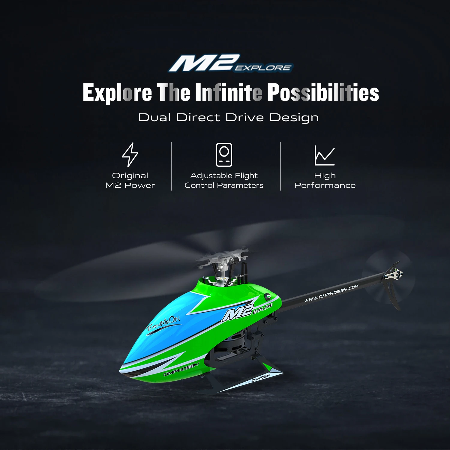 OMPHOBBY M2 Explore Hobby Adjustable Flight Controller Parameters 3D flight Direct-Drive High Performance 3D Helicopter