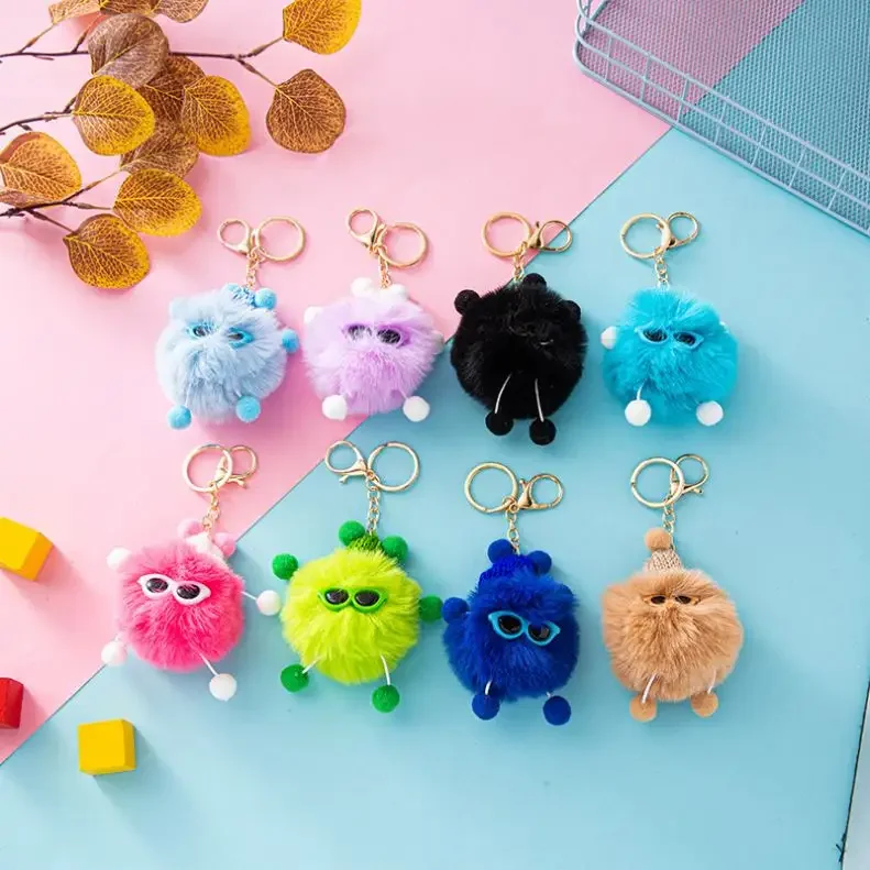 New hot Pom Pom Keychain Fluffy Ball Keyring Plush doll Faux Rabbit Fur Cute Animal Elf Pompom Plush Key chain for Bag charm
