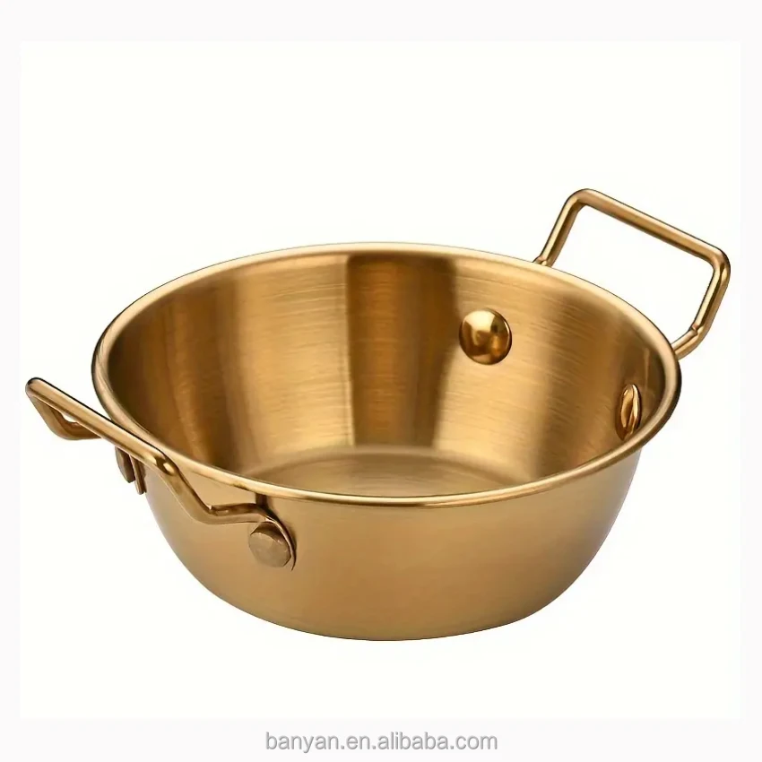 304 Double Ear Korean Stainless Steel Snack Soup Rice Wine Basket Bowl with Handle Sauce Seasoning Dish Food Container