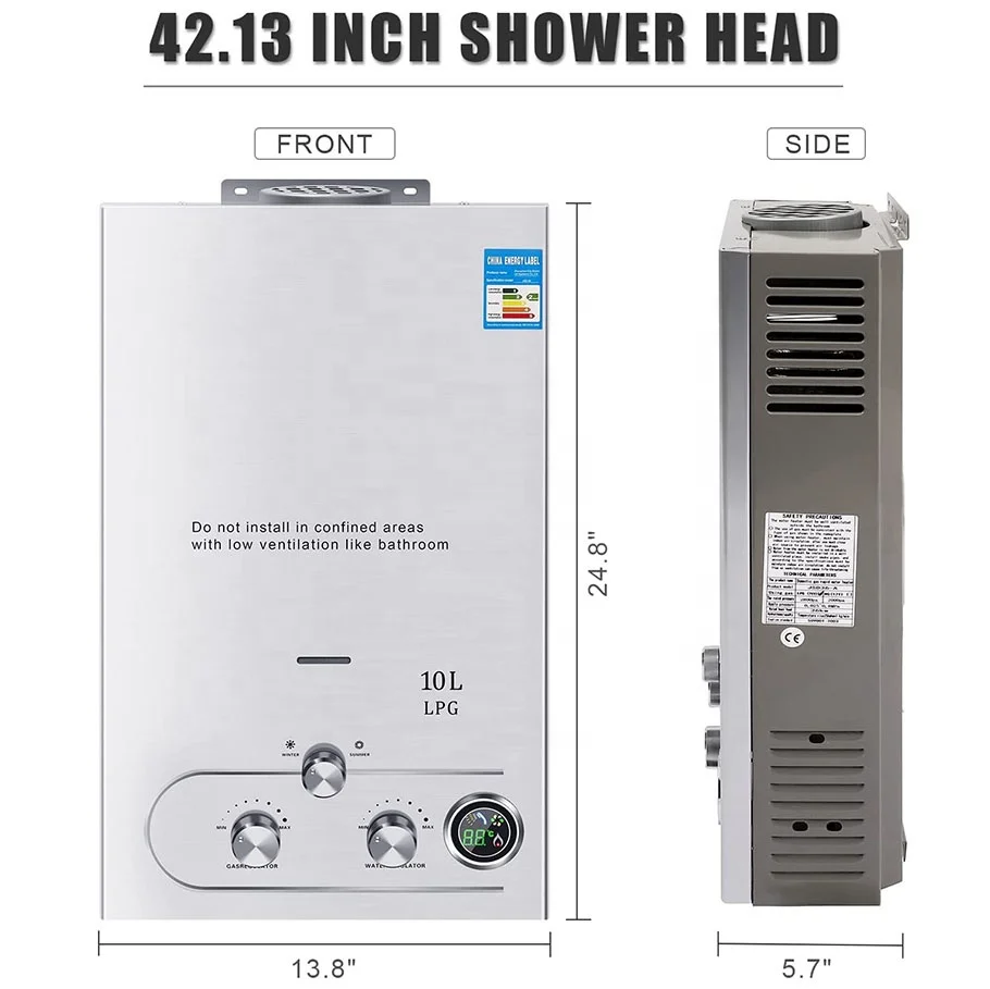 10L 2.64 GPM Instant Tankless Liquid Propane Gas LPG Hot Portable Gas Water Heater With Shower Kit