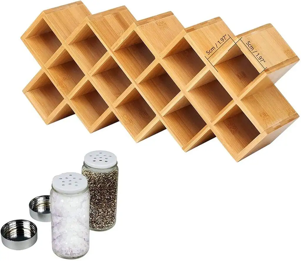 Bamboo Spice Rack Eco friendly Seasoning Jars Holder 14 Bottles Free Standing Countertop Storage Organizer Shelf for Kitchen