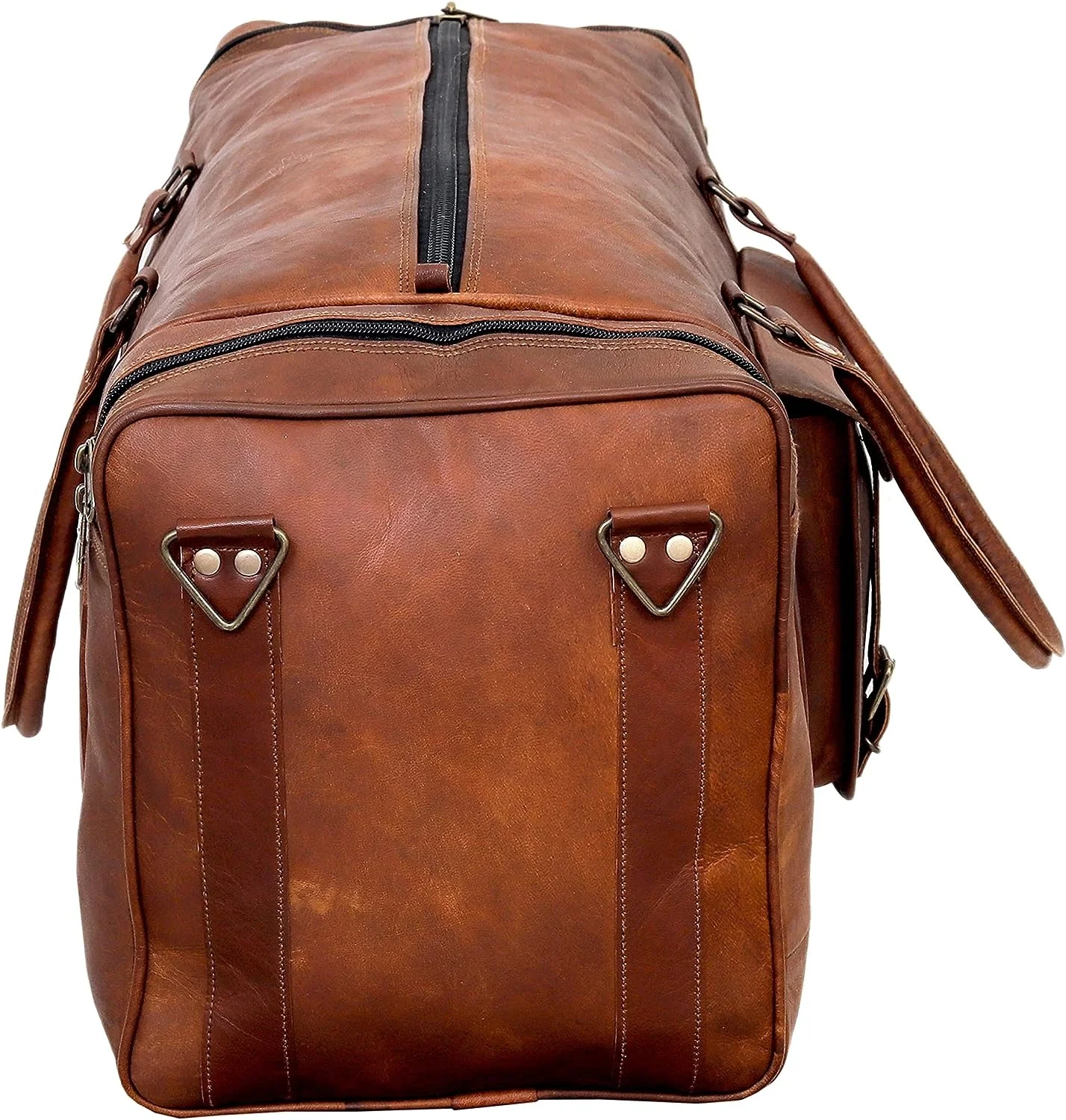 Leather Duffle Bags Large 24 Inch Square Duffel Travel Gym Sports Overnight Weekender Leather Bag for Men and Women