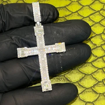 5,10 карат VVS Moissanite большой проходной Алмазный тестер VVS багет ювелирные изделия с бриллиантами хип-хоп Обледенение стерлингового серебра крест кулон