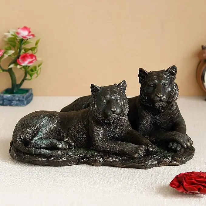 Handcrafted Tigress & Tiger Statue Animal Decorative Showpiece for Home Living Rooms Entertainmen Gift for Wildlife Lovers