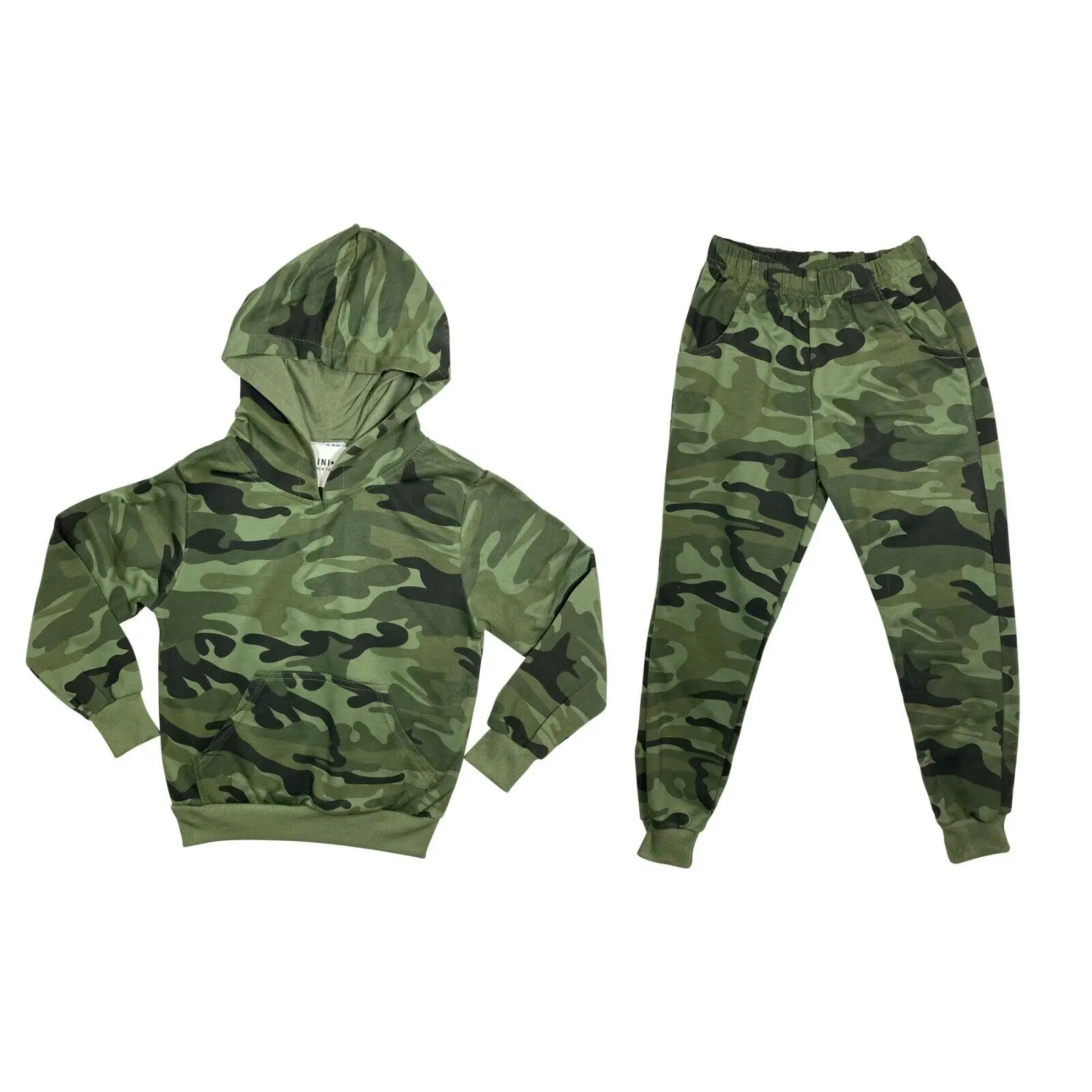 Boys Kids Tracksuit Camouflage Hoodie Joggers Jogging Bottoms Camo Plain Set