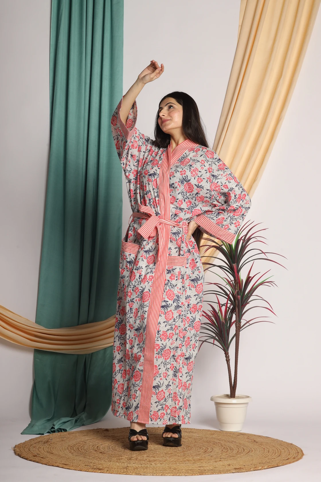 2024 collection Boho Wrap Dress women Silk Long Kimono Sleepwear Kimono Soft Indian Floral Dress For To be Moms handmade product