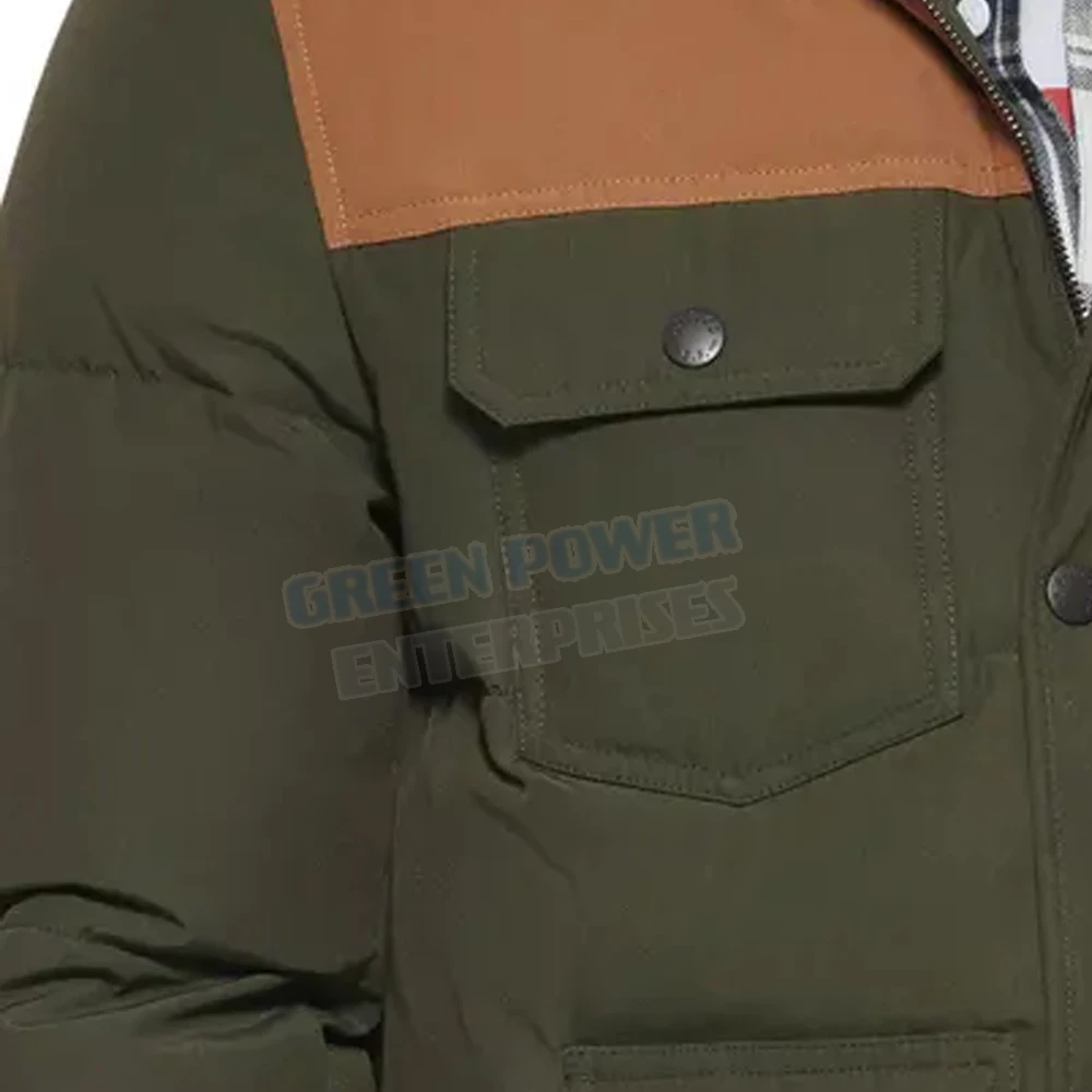 Full zip wholesale fashion designer man coats custom down bubble mens puffer jacket green and mustered color jacket