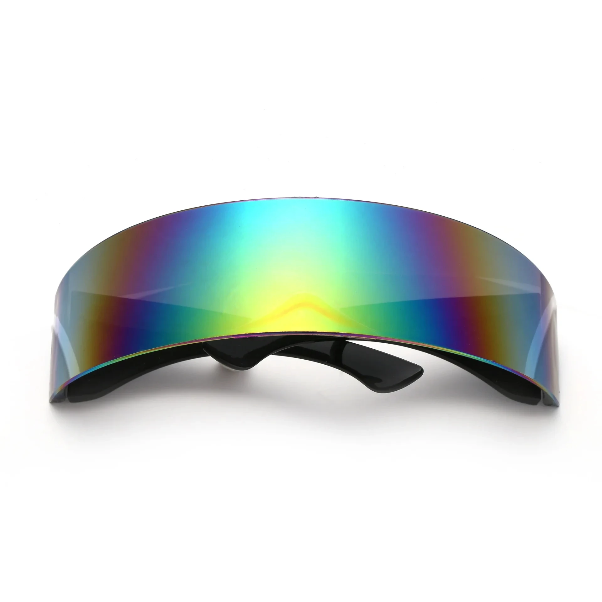 Wholesale Men Women Futuristic Party Glasses One Piece Wrap Around Silver Mirror Sunglasses Cyberpunk Goggles