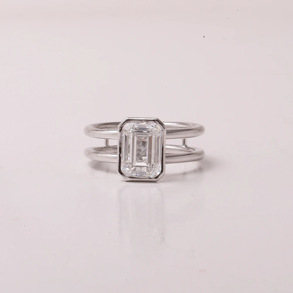 1.75 CT Emerald Cut Bezel Setting White Gold Jewelry Latest Fashion Women CVD Diamond Engagement Lab Created Diamond Ring