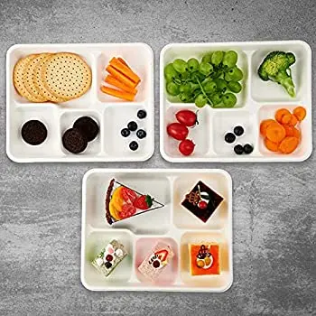 100% Biodegradable Compartment Bagasse Food Trays Disposable White Sugarcane Bagasse Tray for Food