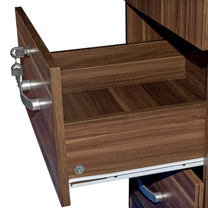 Factory Wholesale Closet Wood Veneer Wardrobe 3-Door Armoire with Two Drawers Four Shelves and Hanging Rod