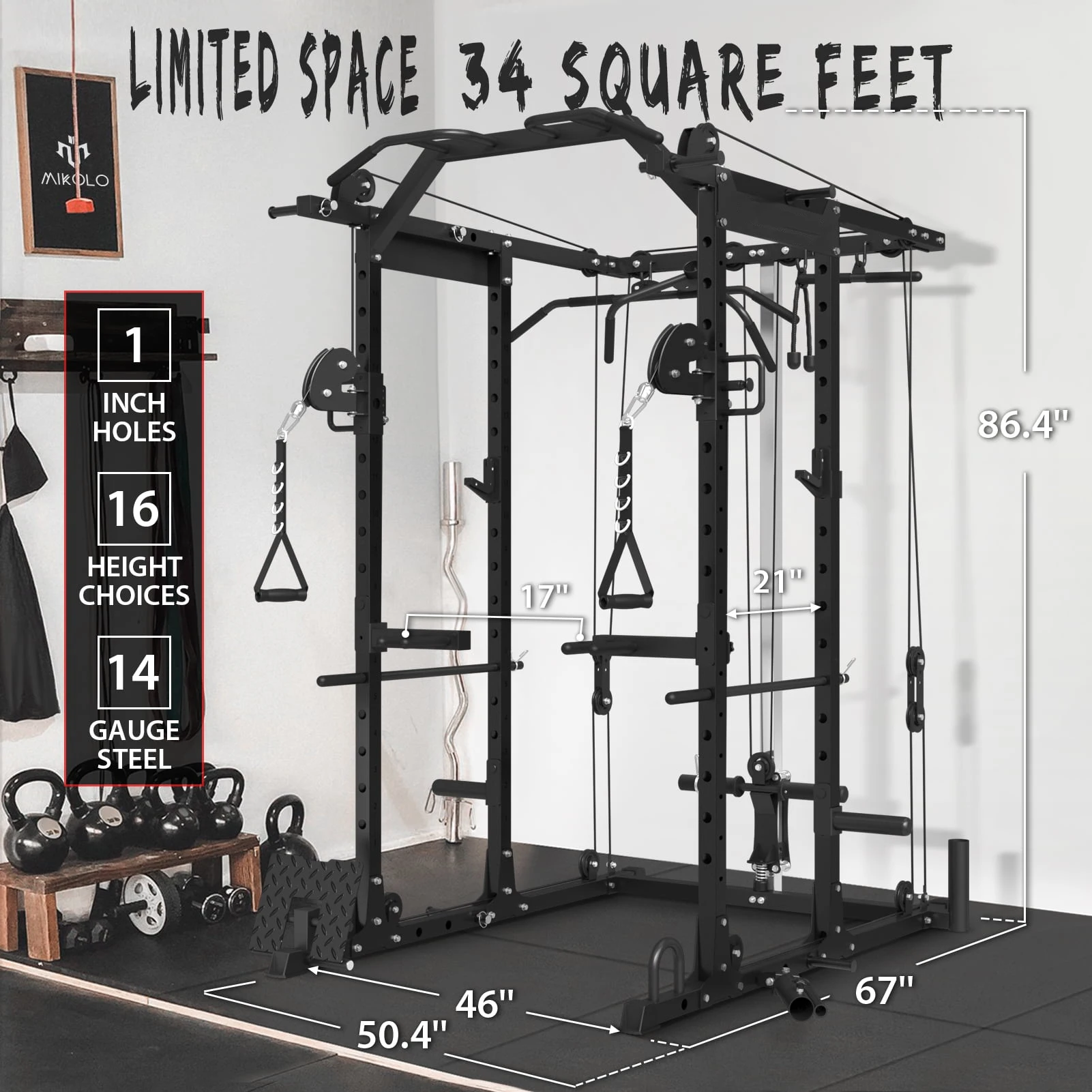 Gym multifunctional strength equipment fitness power rack with cable crossover machine
