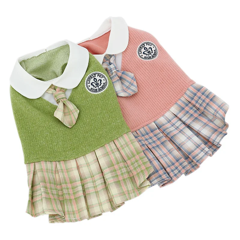 Dog Dress Cat Apparel Puppies Cute Clothes Pet Ribbon Checkered Dress High Quality Less Price