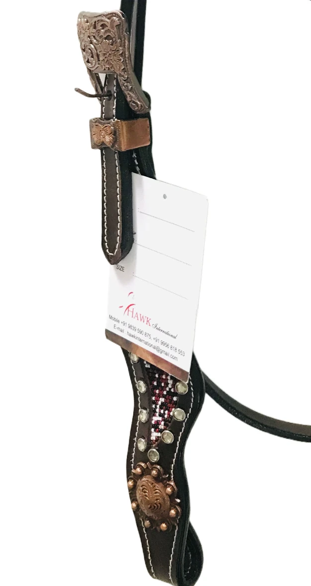 Топ-тренд лошадиный кожаный Западный головной убор с бусинами индивидуальные изделия для лошадей кожаная