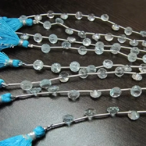 Natural Genuine Blue Topaz Onion Shape Faceted Sky BT 6-7mm Untreated Beads Strand 8 Inches long, Sky Blue Color Gemstone Beads