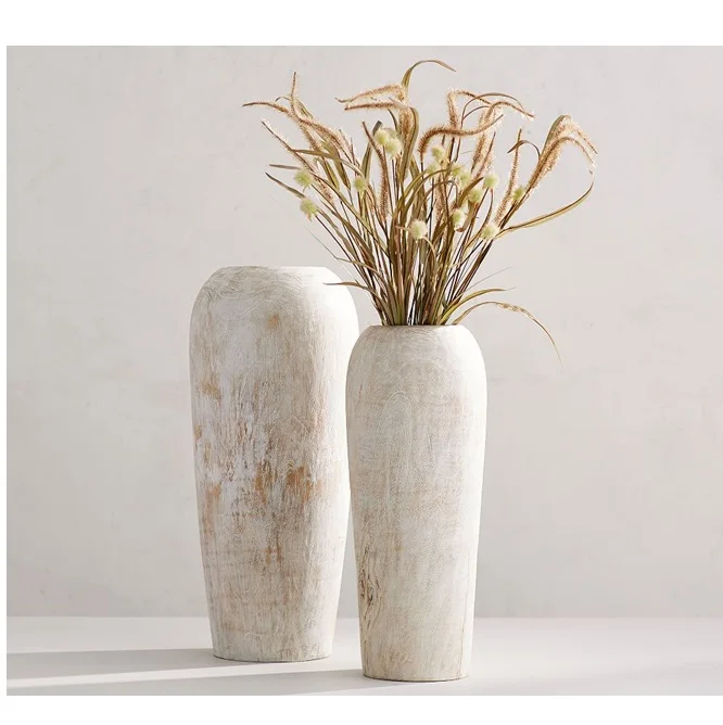 Large Vintage round Flower Vase Bamboo Mango Wood Home Kitchen Office Interior Decorative Factory Price Christmas Holiday Theme