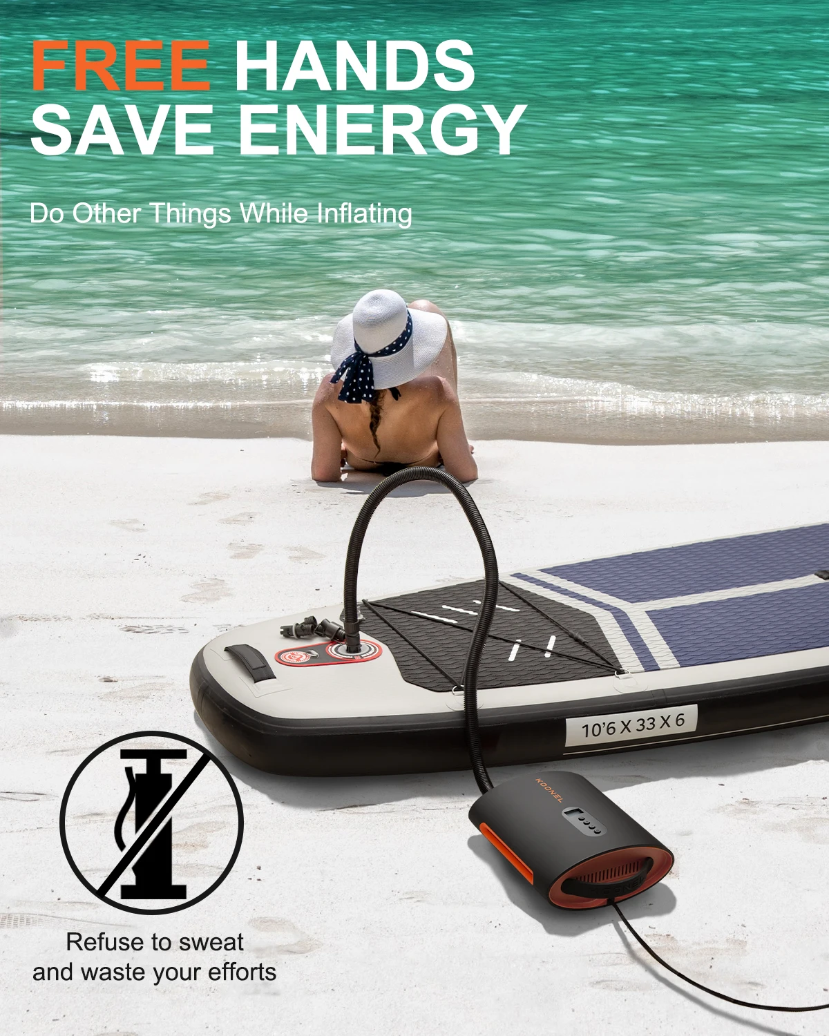 KOONEL Portable Electric sup air Pump Inflator 12V 20psi Stand-up Paddle Board Surfing for Inflatable