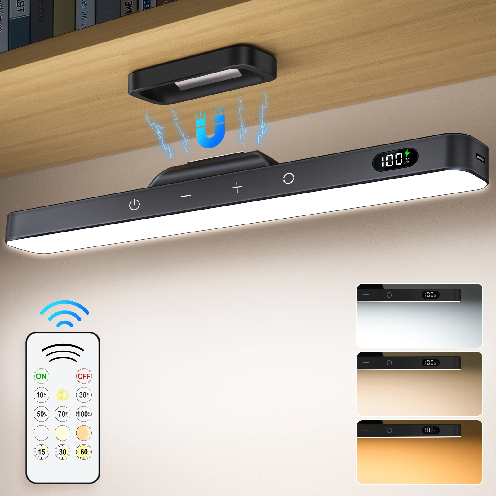 3W LED Rechargeable Touch Lights,Remote Control,2000mAh Battery,Stick on Magnetic Mount,for Cabinet,Mirror, bedside wall