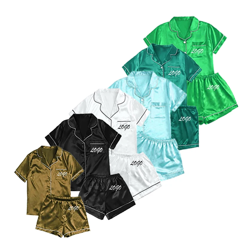 custom logos silk pajamas ladies night two pieces sleep wear pajamas 2 piece shorts set women clothing 2024 summer