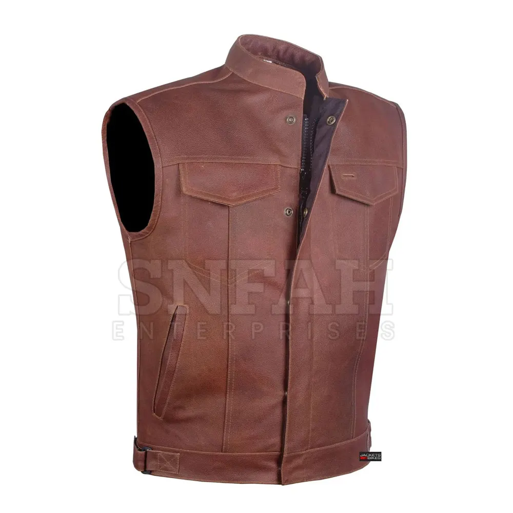 Factory Supply Wholesale Men Motorbike Leather Vest High Quality Motorcycle Real Leather Vest For Men